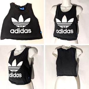 Adidas Women’s XS Crop Tank Top Cropped, Black, White Trefoil, Athletic Gymwear - Picture 1 of 11