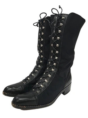 Walter Steiger черный эластичный кожаный ботинок эластичной кружева ткани 35,5 США 5,5 б/у - Изображение 1 из 4