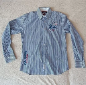 La Martina men's White/Blue striped long-sleeved shirt with embroidery size L - Picture 1 of 18