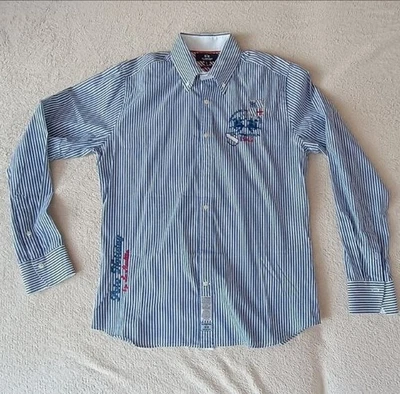 La Martina men's White/Blue striped long-sleeved shirt with embroidery size L - Image 1 of 4