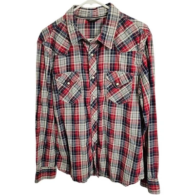 Arizona Jean Co Para Hombre XL Western Camisa a Presión Perla Cuadros Rojo Azul Algodón Foto 1 de 4