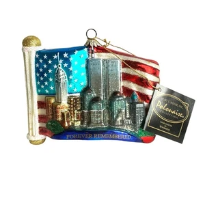 Polonaise Blown Glass Always Remember 9/11 American Flag Ornament Twin Towers - Picture 1 of 6