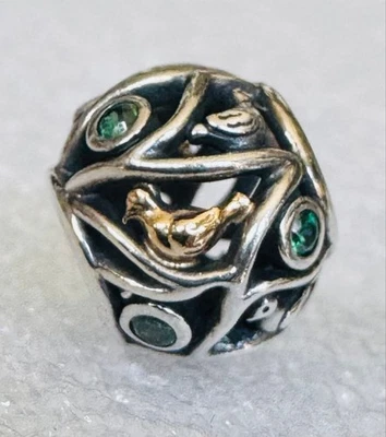 Pandora Birds Of A Feather Charm S925ALE+14K Gold Birds Green CZ 791213CZN - Image 1 of 4