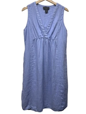 Tahari 100% Linen Dress Women Sz M Blue V-Neck Lagenlook Beach Preppy Coastal - Image 1 of 4