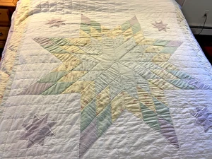 Edredón vintage diseño estrella 8 puntos con manta floral 82" x 97” Queen hecho a mano - Imagen 1 de 18