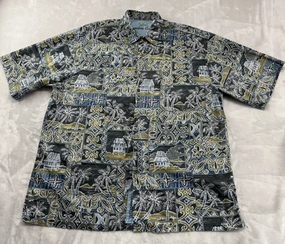 Bamboo Cay Hawaiian Shirts Men Extra Large Gray Geometric Breathable Vacation - Imagem 1 de 4
