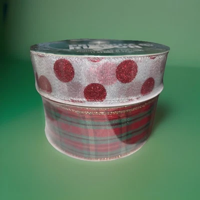 2 HOLIDAY Premium Ribbon Metallic Plaid Tartan 2.5” X 50 Yards New - Image 1 of 4