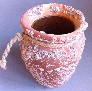 Antique TAKOTSUBO Octopus Trap Japanese Pottery φ5.9×H9.6in With Barnacles FS - Picture 1 of 10