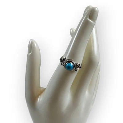 Anel vintage de prata esterlina com pedras preciosas azul turquesa tamanho 7 - Imagem 1 de 4