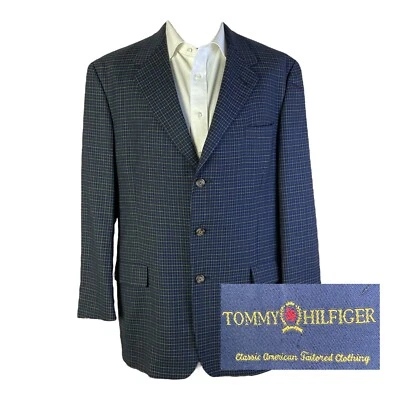 Tommy Hilfiger Blazer Sport Coat Mens 39L Navy Blue Yellow Tattersall Check - Image 1 of 4