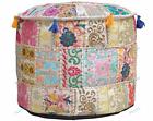 Indian White Floral Ottoman Pouf Cover Handmade Living Room Decor Foot Stool