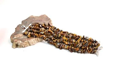 Bracciale cinque fili in Occhio di Tigre e chiusura in Argento 925.Made in Italy - Immagine 1 di 3