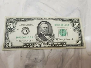 1963 A $50.00 Fifty Dollar Federal Reserve Crisp Circulated Low # D 00006113 A - Picture 1 of 6