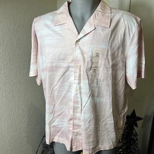 NWT Calvin Klein Jeans Pattern Stretch Short-Sleeve Woven Shirt, Pink [2XL] - Picture 1 of 7