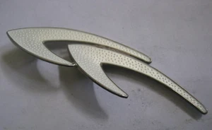 1950s-60s Norway 925 S RASMUSSEN White Enamel Double Swoosh 2 3/4" Brooch - Picture 1 of 6