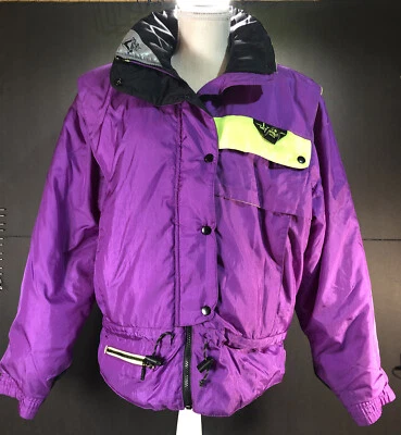Винтажный 80-х горы коза лыж парка пальто куртка Sz большой фиолетовый с неоновый желтый - Изображение 1 из 4