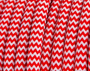 Textilkabel,Stoffkabel Rund Flexibel ZickZack Rot /Weiß, 3x0,75 H03VV-F - 50m - Bild 1 von 2