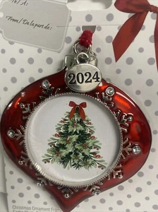 3” X 3 1/2” Red & Silver 2024 Ornament Frame by Studio Décor New - Picture 1 of 3