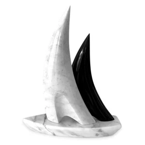 Sailboat Sculpture In Black And White Marble Nautical Art Design H 38Cm - Picture 1 of 6