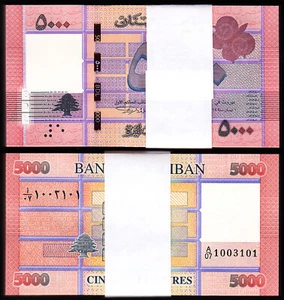 Lebanon 5000 Livres 2021, UNC, BUNDLE, Pack of 100 PCS, P-New - Picture 1 of 4