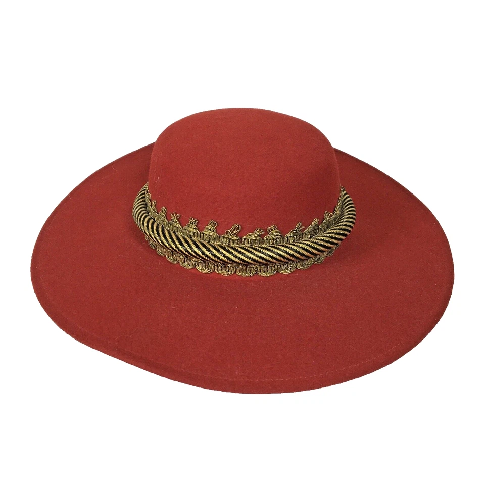 Precioso sombrero de lana de fieltro rojo con adornos dorados DE COLECCIÓN Whittall & Shon Doeskin Foto 1 de 4