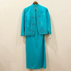 Jessica Howard Jacket Dress Womens 8 Mother Of Bride Linen Beaded Embroidered - Picture 1 of 21