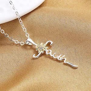Silver Sunflower Cross Pendant Chain Necklace Jewelry Gift For Women Mother - Picture 1 of 9