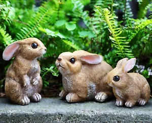 Bunny Yard Decoration Outdoor Set of 3 Garden Statues Easter Rabbit Figurines - Picture 1 of 6
