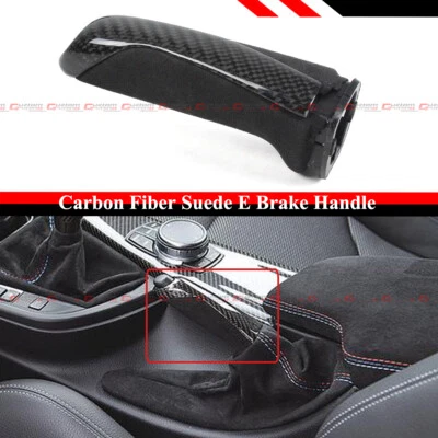 FOR BMW E90 E92 F30 F32 F80 F82 REAL CARBON FIBER SUEDE E BRAKE HANDLE HANDBRAKE - Image 1 of 4