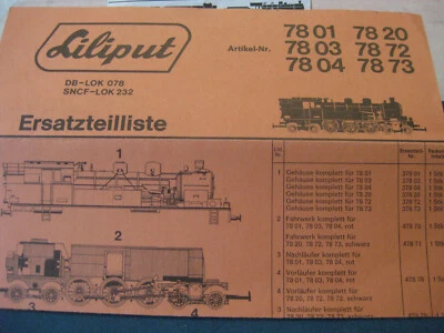 LILIPUT 7801 7803, 7804 Original Betriebsanleitung/Ersatzteilliste für BR 78 NEU