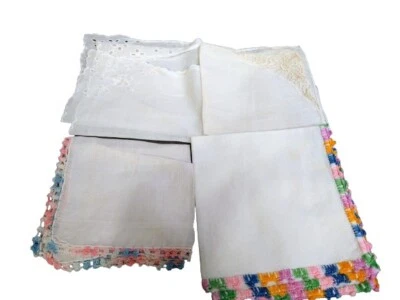 Lote de 4 bordes crochados pañuelos vintage florales multicolor algodón damas  Foto 1 de 4