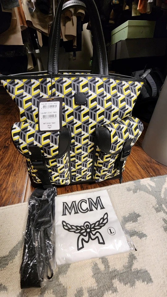 MCM Men’s Cubic Logo Large Nylon Top Handle Tote Shoulder Bag