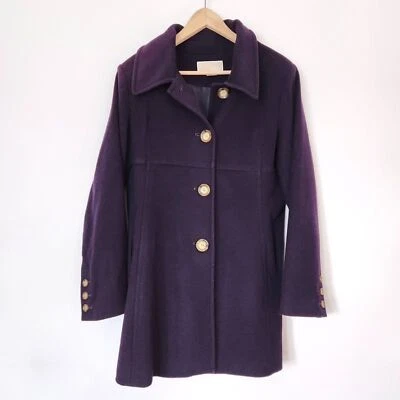 Michael Kors Cashmere Wool Coat Women's Size 14 Purple Tortoise Shell Buttons - Image 1 of 4