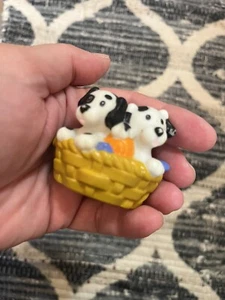 Fisher Price Little People Dalmatian Dogs In Basket 2007 Mattel Black White Pups - Picture 1 of 8