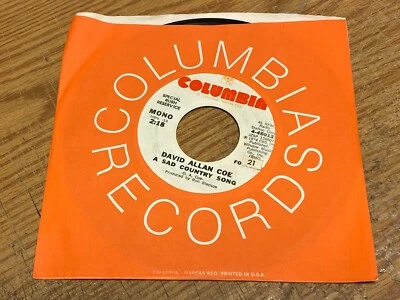 David Allan Coe A Sad Country Song mono/stereo 7" 45 Columbia 1974 WLP promo VG+ - Image 1 of 2