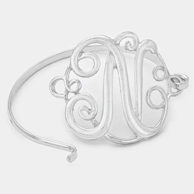Brazalete Brazalete Metal Declaración Monograma Letra Alfabeto Inicial Escritura Cursiva Foto 1 de 2