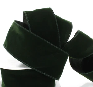 Wired Jumbo Green Velvet Ribbon 2.5" wide x 80ft. long by Celebrate It 26 yards - Picture 1 of 4