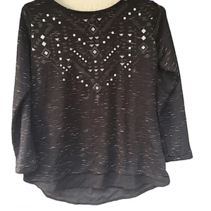 H&M gray black geometric silver design thin knit sweater top blouse girl/14 - Picture 1 of 9