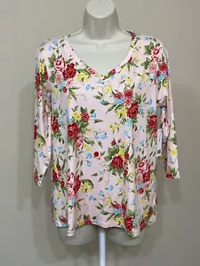 The Pioneer Women’s Pink Floral Print 3/4 Sleeve Soft V-Neck T-Shirt s S - Picture 1 of 8