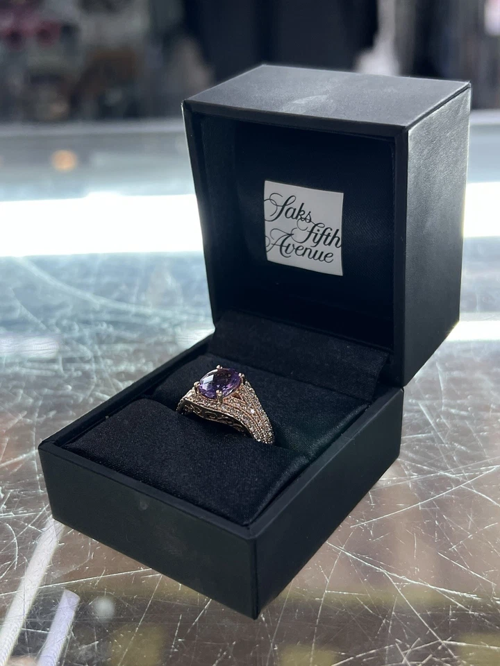 LEVIAN 14k Rose Gold Oval Purple Amethyst Approximately 1 CT Diamond Ring Sz 7 - Image 1 of 4