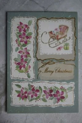 NEW Paper Magic Group Christmas Card Greeting Card--Poinsettias & Sleigh w/Gifts - Image 1 of 4