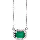 14K White 6x4 mm Natural Emerald & 1/5 CTW Diamond Halo-Style 16" Necklace
