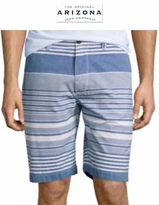 NWT 38 & 40 Arizona Jeans Men Flat Front Striped Blue White Shorts 100% Cotton - Picture 1 of 3