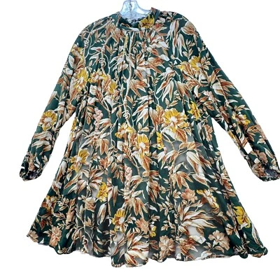 Vestido tropical feminino H&M manga comprida gola simulada tamanho 6 floral Flowey Shift - Imagem 1 de 4
