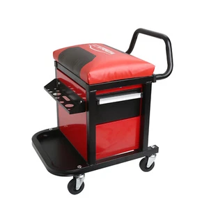 Padded Seat Built-in Tool Storage Rolling Seats With Grab Bar 300 Lbs Max Load - Picture 1 of 8