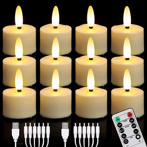 Teelichter LED Kerzen 12Er Wiederaufladbar Mit Fernbedienung Timer Dimmbar - Bild 1 von 6