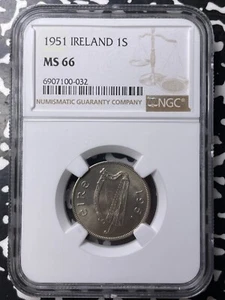 1951 Ireland 1 Shilling NGC MS66 Lot#G8964 Gem BU! Top Graded! - Picture 1 of 3