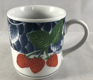Strawberry & Plant Coffee Mug Tea Cup Red Green White Blue Strawberries - Picture 1 of 10