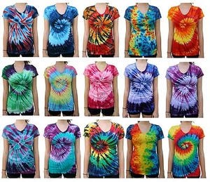 Tie Dye T-Shirt, V Neck, Women's (Regular Fit), Multi-color, 100% Cotton - Picture 1 of 16