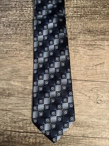 Valerio Garati Hand Made Polyester Mens Tie Square Checker Blue Black Silver - Picture 1 of 3